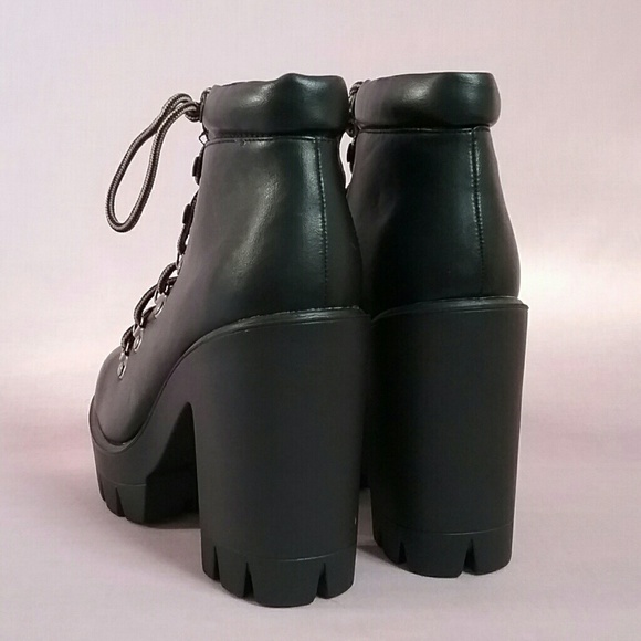 SOLD Platform Vegan Leather Lace-up Ankle Boots - Picture 4 of 4